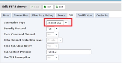Set to Implicit SSL on the resource